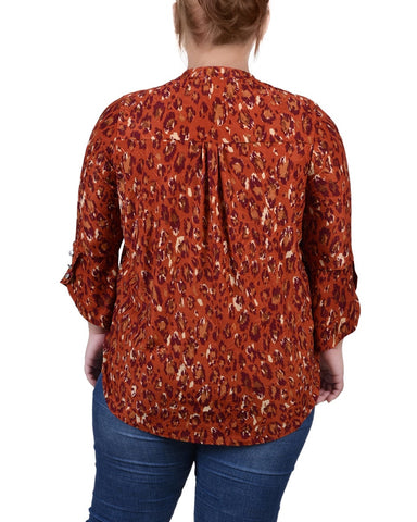 Plus Size 3/4 Sleeve Overlapped Bell Sleeve Y Neck Top