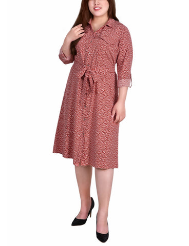 Plus Size Long Sleeve Roll Tab Shirtdress