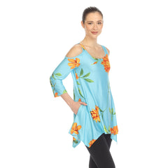 Women's Floral Printed Cold Shoulder Tunic