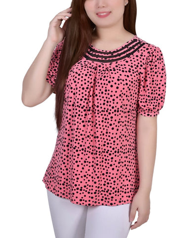 Petite Short Puff Sleeve Sheer Inset Top