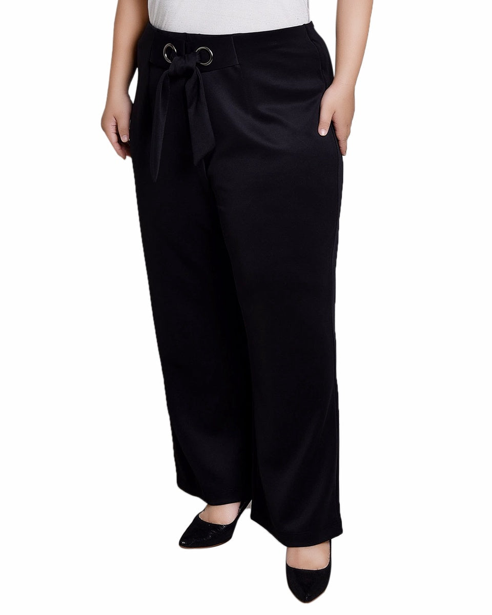  NY Collection Plus Size Wide Leg Grommet Pants - Black - Bonton