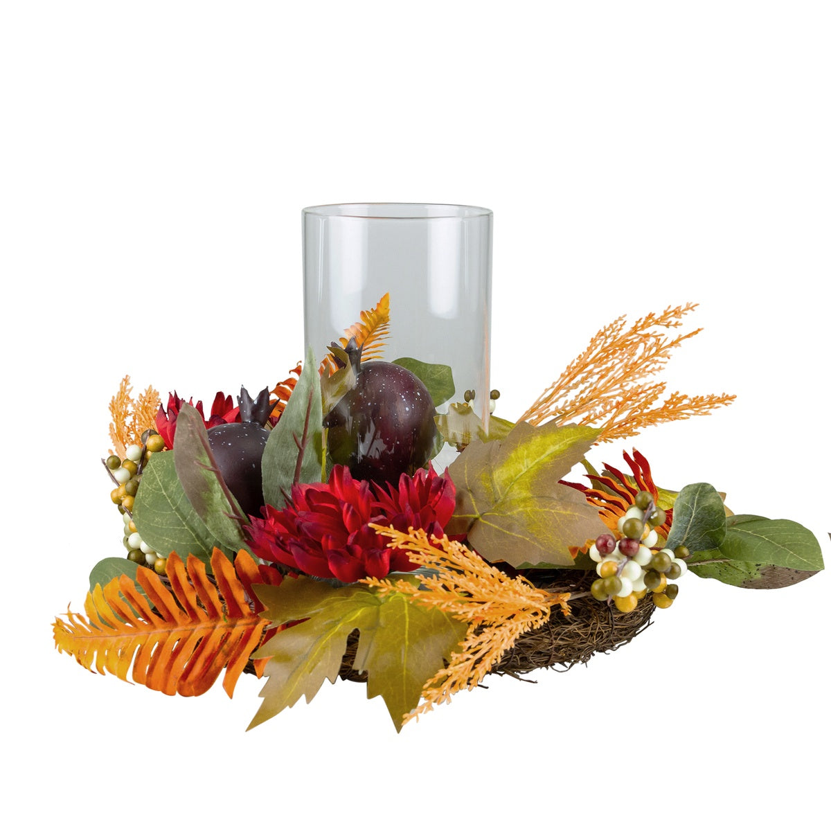  Northlight Mums With Pomegranate Fall Harvest Pillar Candle Holder Centerpiece - 22