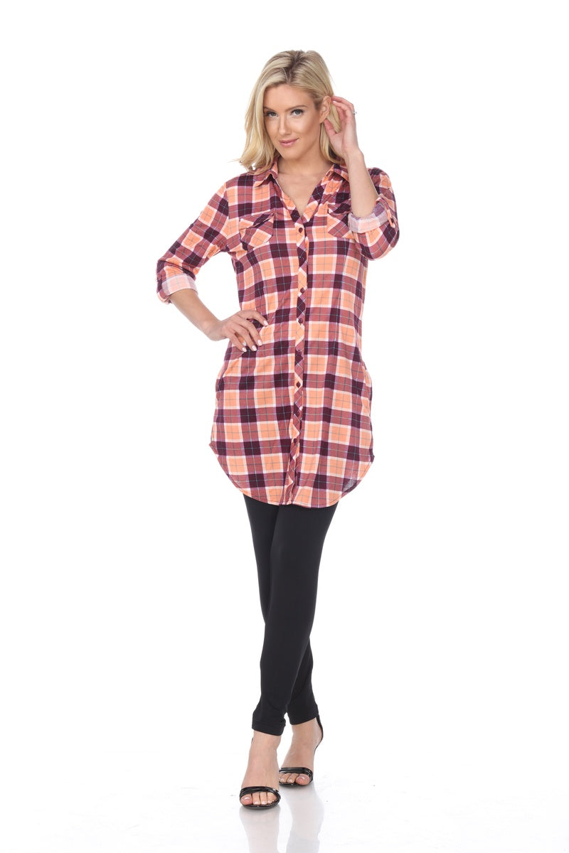  White Mark Women's Piper Stretchy Plaid Tunic Top - S - Bonton