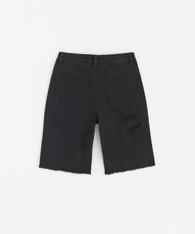Destroyed Denim Shorts - Black