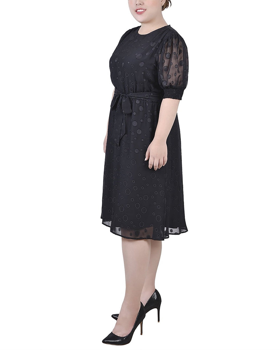  NY Collection Plus Size Elbow Sleeve Swiss Dot Dress - Black - Bonton