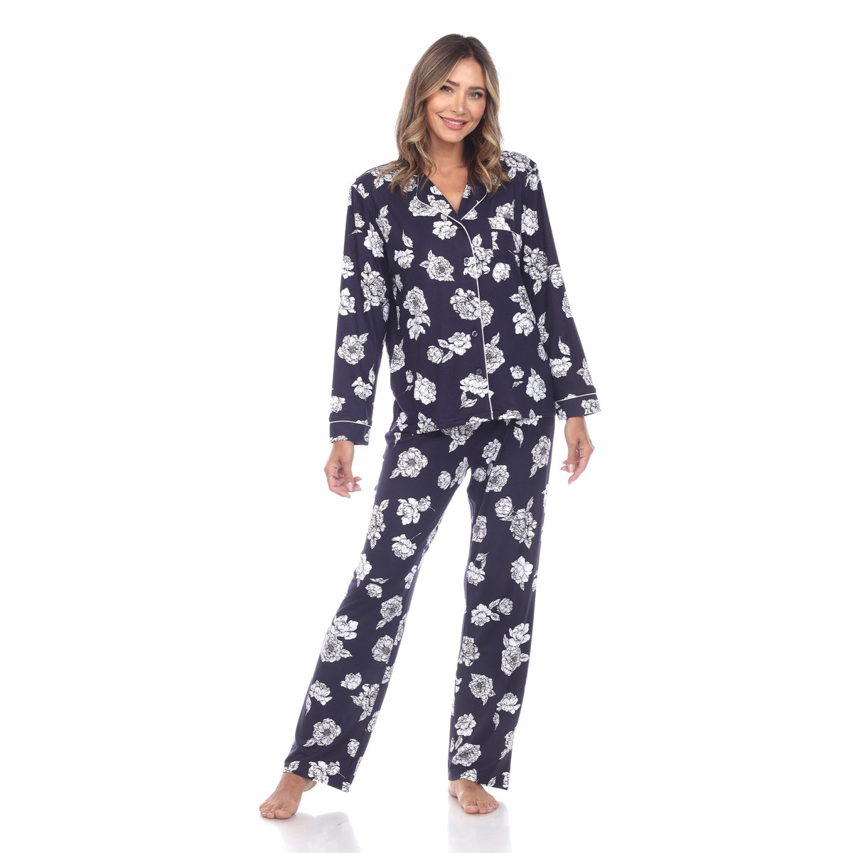  White Mark Women's Long Sleeve Floral Pajama Set - S - Bonton