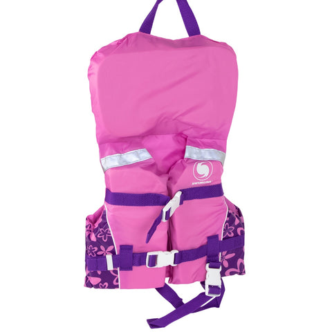 20" Pink and Purple Floral Girl Infant Life Jacket Vest With Handle - Up to 30lbs