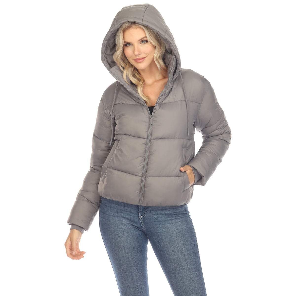  White Mark Women's Full Front Zip Hooded Bomber Puffer Jacket - Xlarge - Bonton