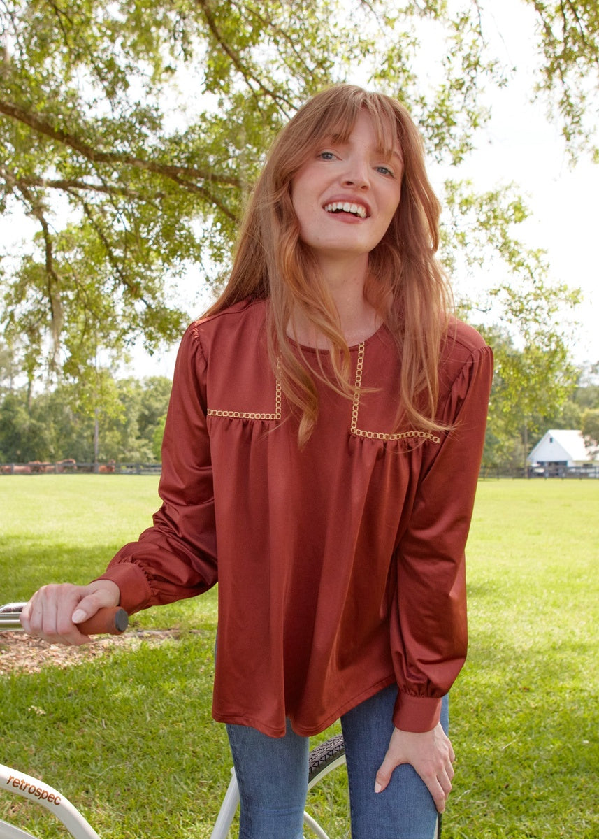  Cabana Life Copper Long Sleeve Top - XS - Bonton