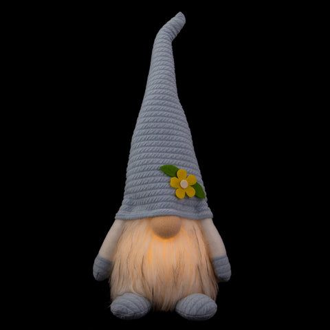 12.25" Lighted Blue Spring Gnome With Flower Hat