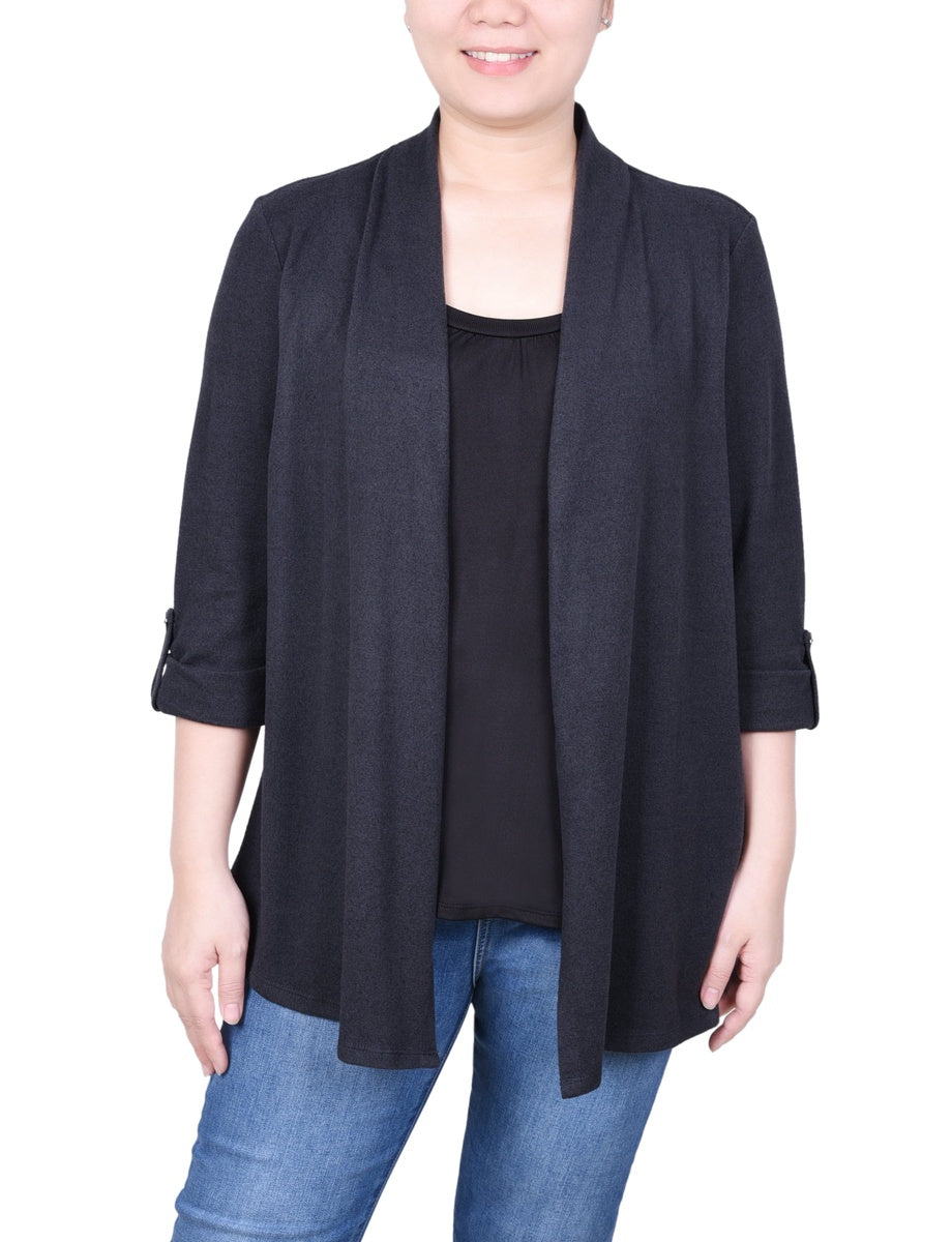  NY Collection Petite 3/4 Sleeve Two in One Top - Charcoal Grey - Bonton