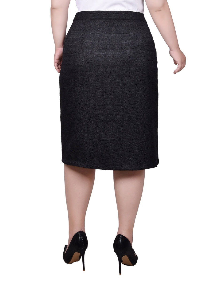  NY Collection Plus Size Slim Tweed Double Knit Skirt With Pockets - Black - Bonton