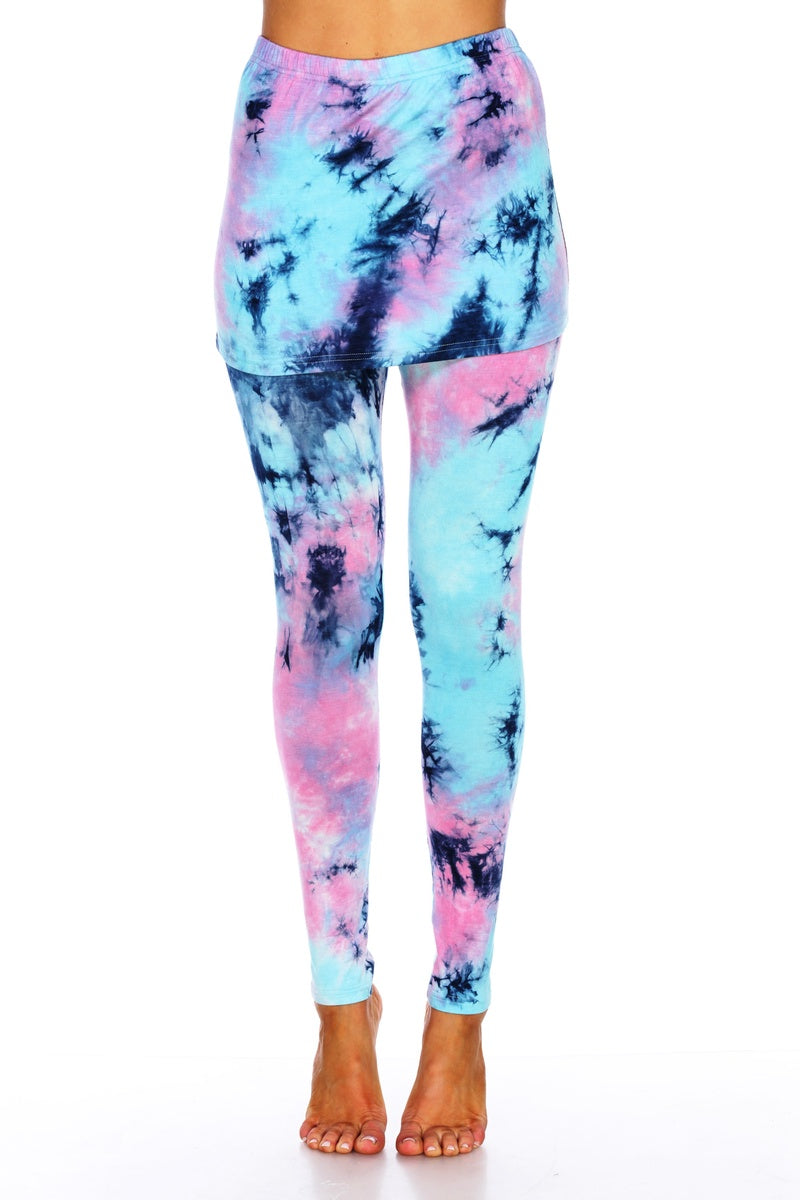  White Mark Tie Dye Skirted Leggings - S - Bonton