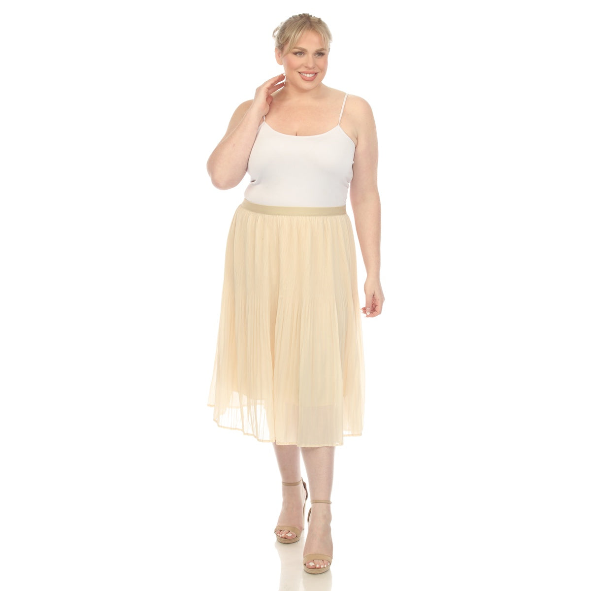  White Mark Plus Size Pleated Chiffon Midi Skirt - 1X - Bonton