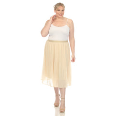 Plus Size Pleated Chiffon Midi Skirt