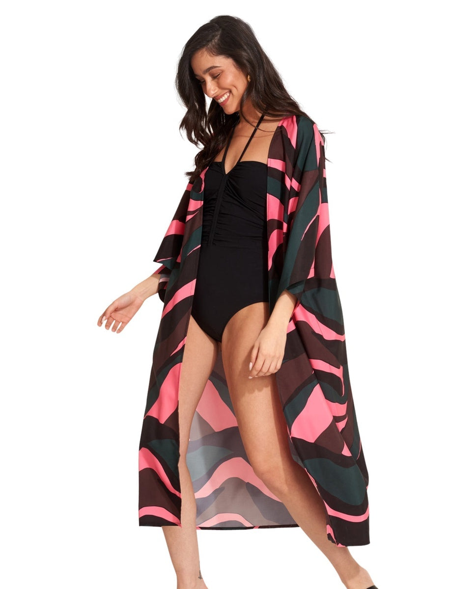  Gottex Beach Life Iris Midi Cover Up Kimono - GOTTEX BEACH LIFE IRIS PINK - Bonton