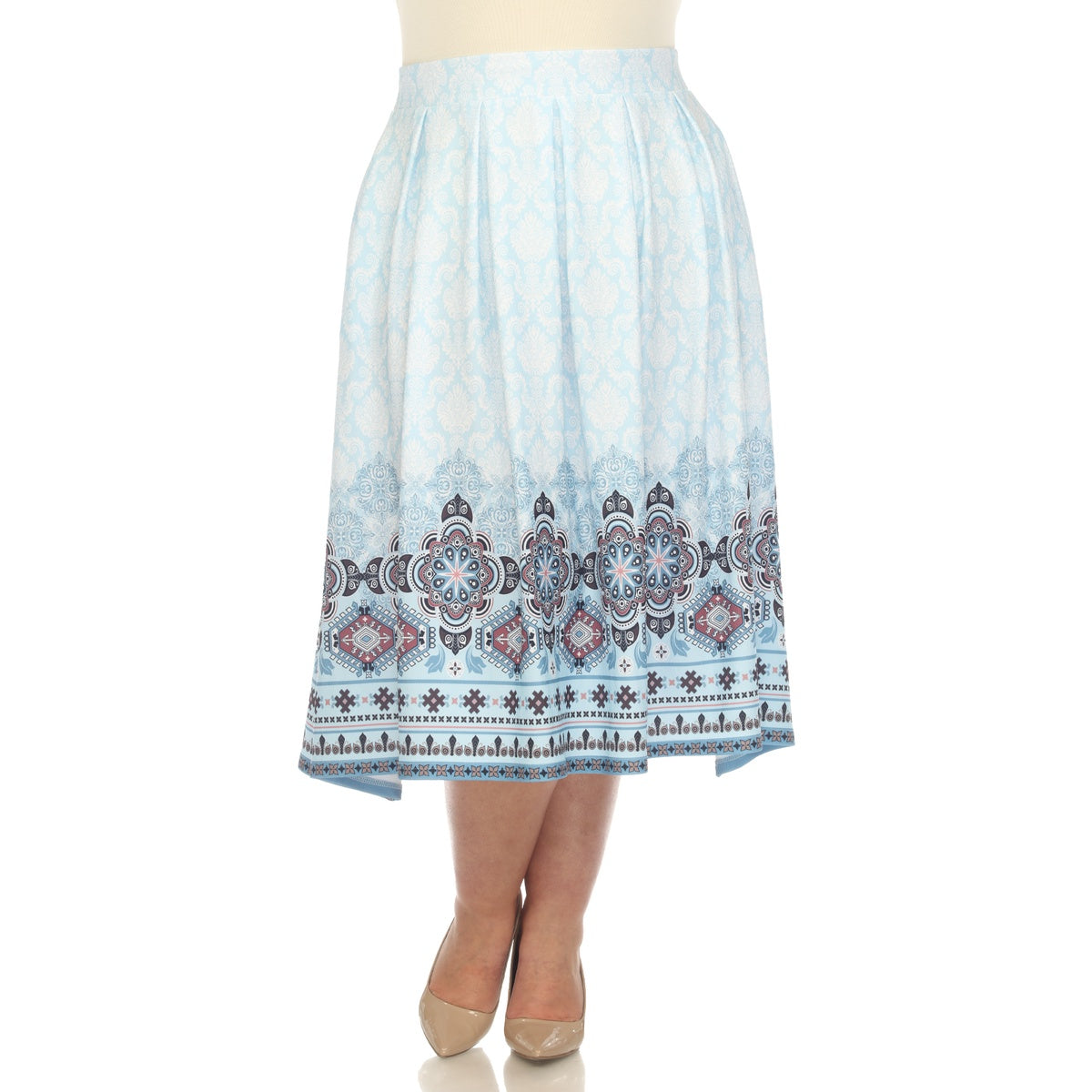  White Mark Plus Size Pleated Skirt With Border Prints - 3X - Bonton