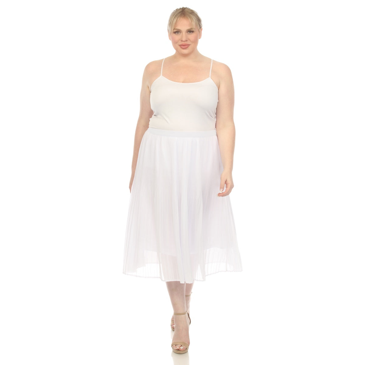  White Mark Plus Size Pleated Chiffon Midi Skirt - 3X - Bonton