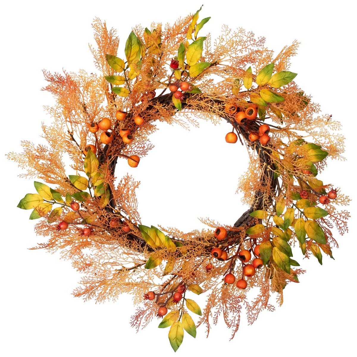  Northlight Yellow and Orange Berry and Leaves Fall Harvest Artificial Wreath - 24-Inch  Unlit - Default Title - Bonton