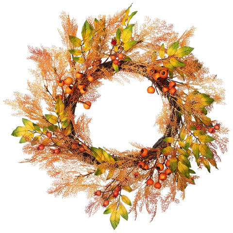 Yellow and Orange Berry and Leaves Fall Harvest Artificial Wreath - 24-Inch  Unlit