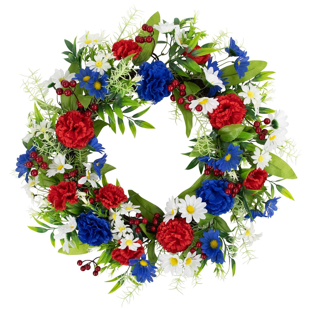  Northlight Carnations and Daisies Patriotic Wreath - 20