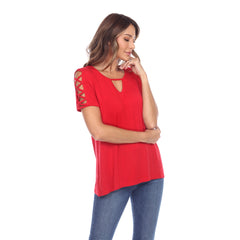 Women's Keyhole Neck Cutout Short Sleeve Top