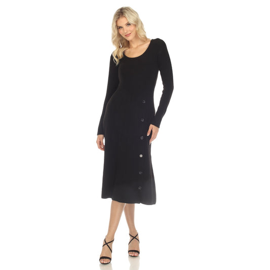 Women's Crew Neck Fit and Flare Sweater Midi Dress