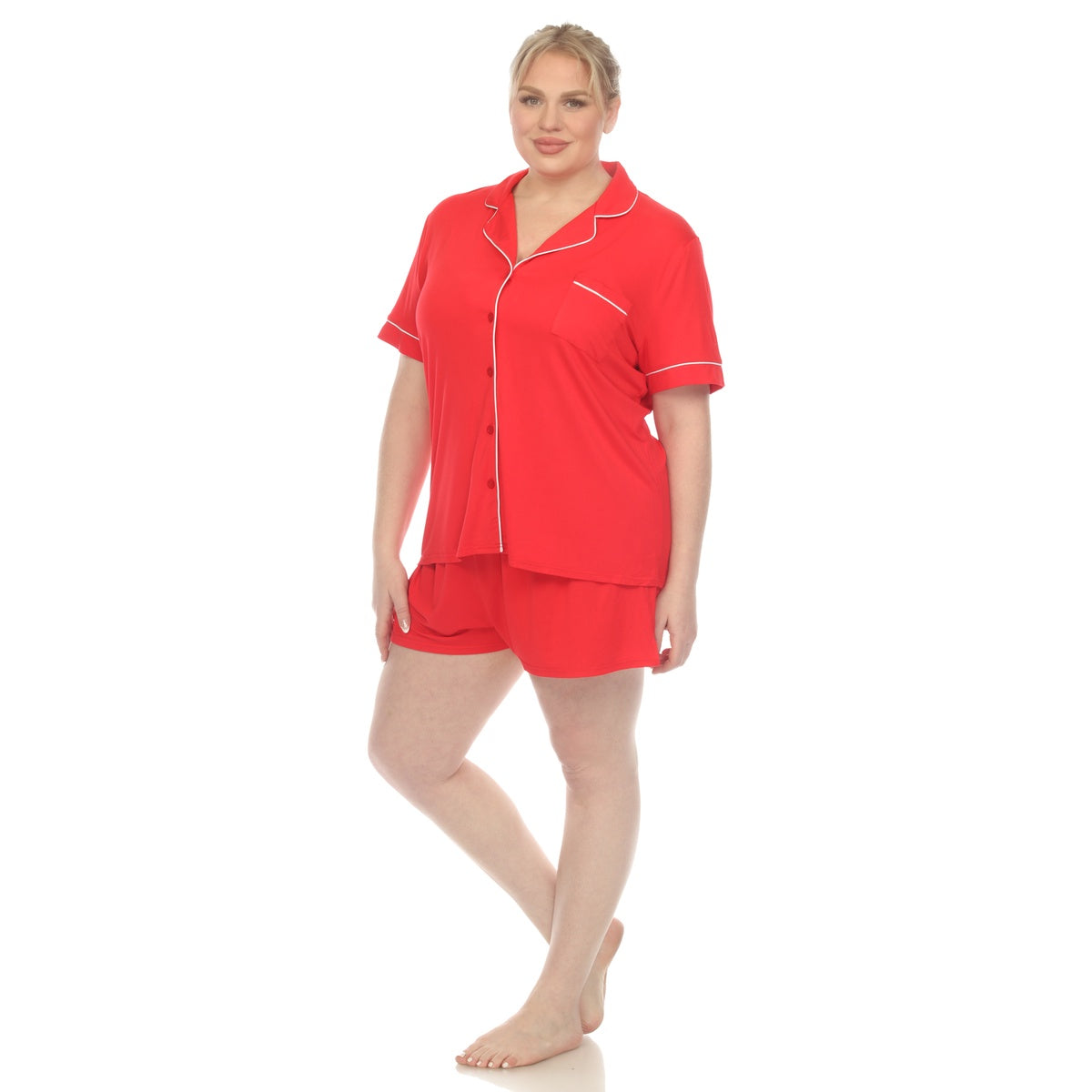  White Mark Plus Size Short Sleeve Bamboo Pajama Set - 1X - Bonton