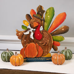 13" LED Lighted Turkey With Pumpkin Fall Harvest Decoration