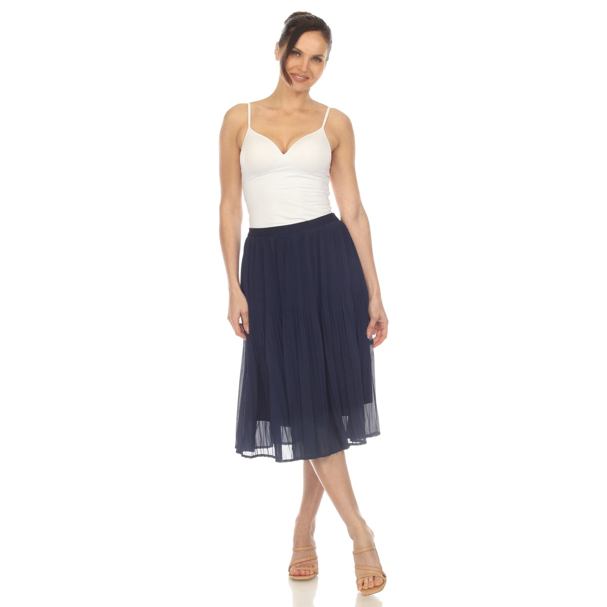  White Mark Women's Chiffon Pleated Midi Skirt - S - Bonton