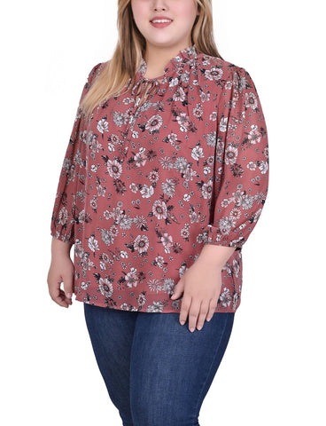 Plus Size 3/4 Sleeve Chiffon Blouse