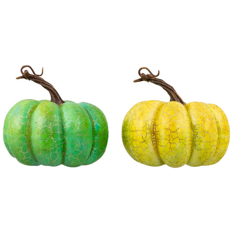 Crackle Fall Harvest Thanksgiving Pumpkins - 5" - Green and Gold - Set of 2