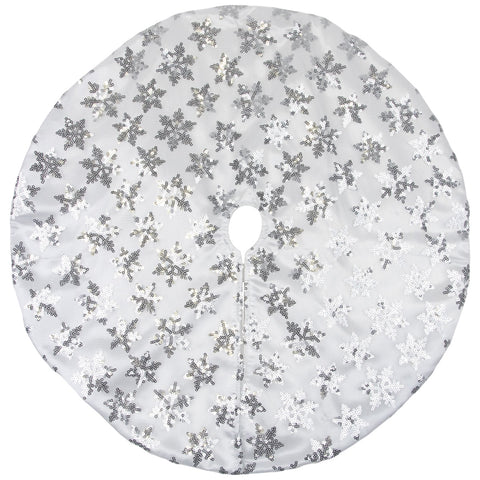 20" White and Silver Sequin Snowflake Mini Christmas Tree Skirt