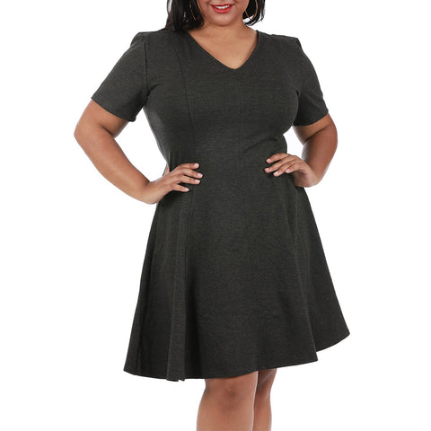 InstantFigure Curvy Plus Size Short V-Neck Panel Dress 16808MC