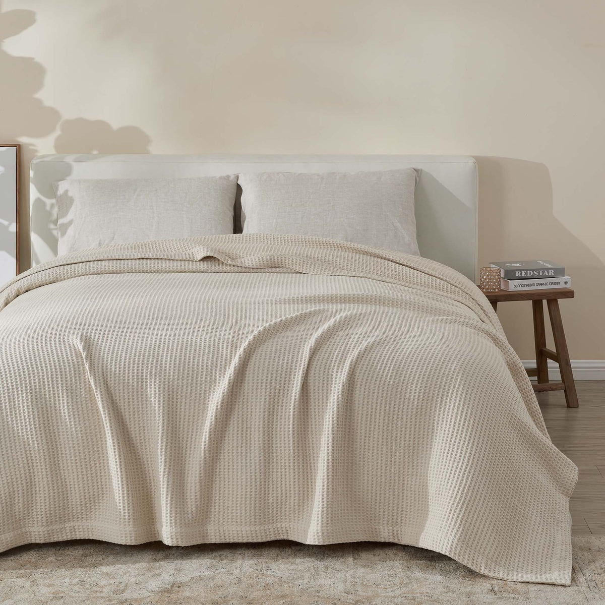  Patina Vie Maison Patina Vie Maison 100% Cotton All-Season Waffle Weave Knit Throw Blanket - Full / Queen - Bonton