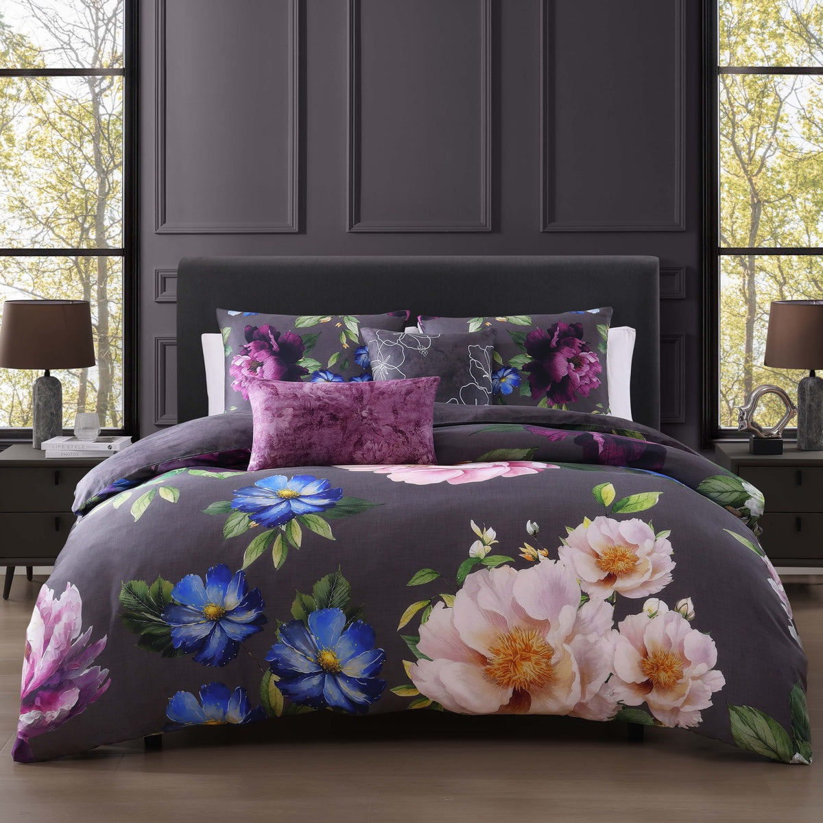  Bebejan Elegant Blossoms 5 Piece Reversible Comforter Set - QUEEN - Bonton