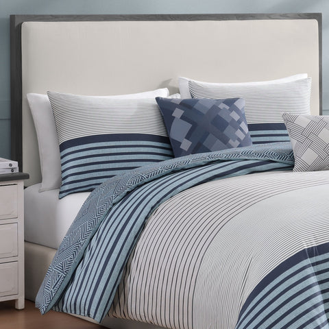 Bebejan Blue Geo Lines 5 Piece Reversible Comforter Set