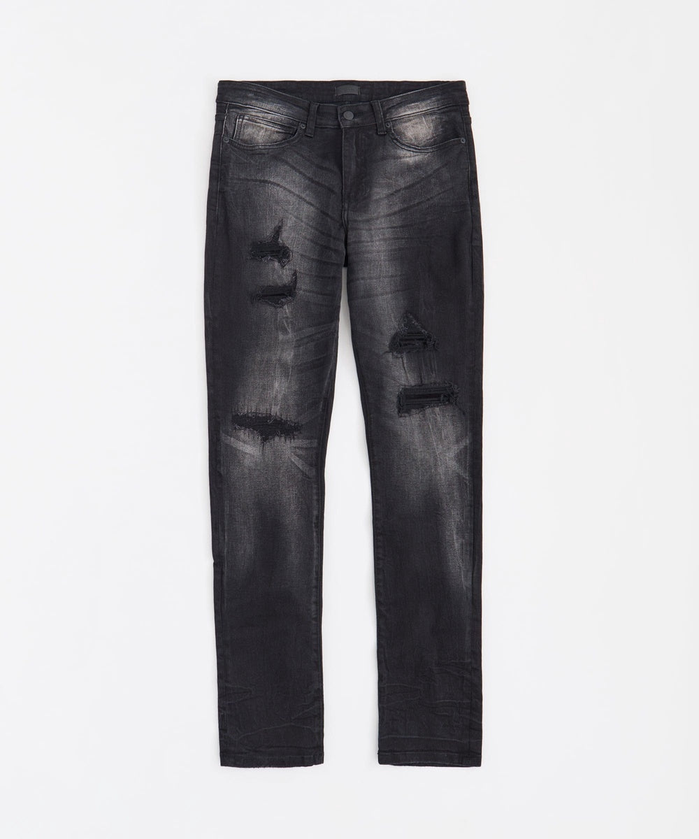  Reason Clothing Men's Skinny Distressed Denim Pants - Black - BLACK - Bonton