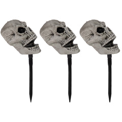 Set of 3 Skull Stakes Outdoor Yard Halloween Decorations