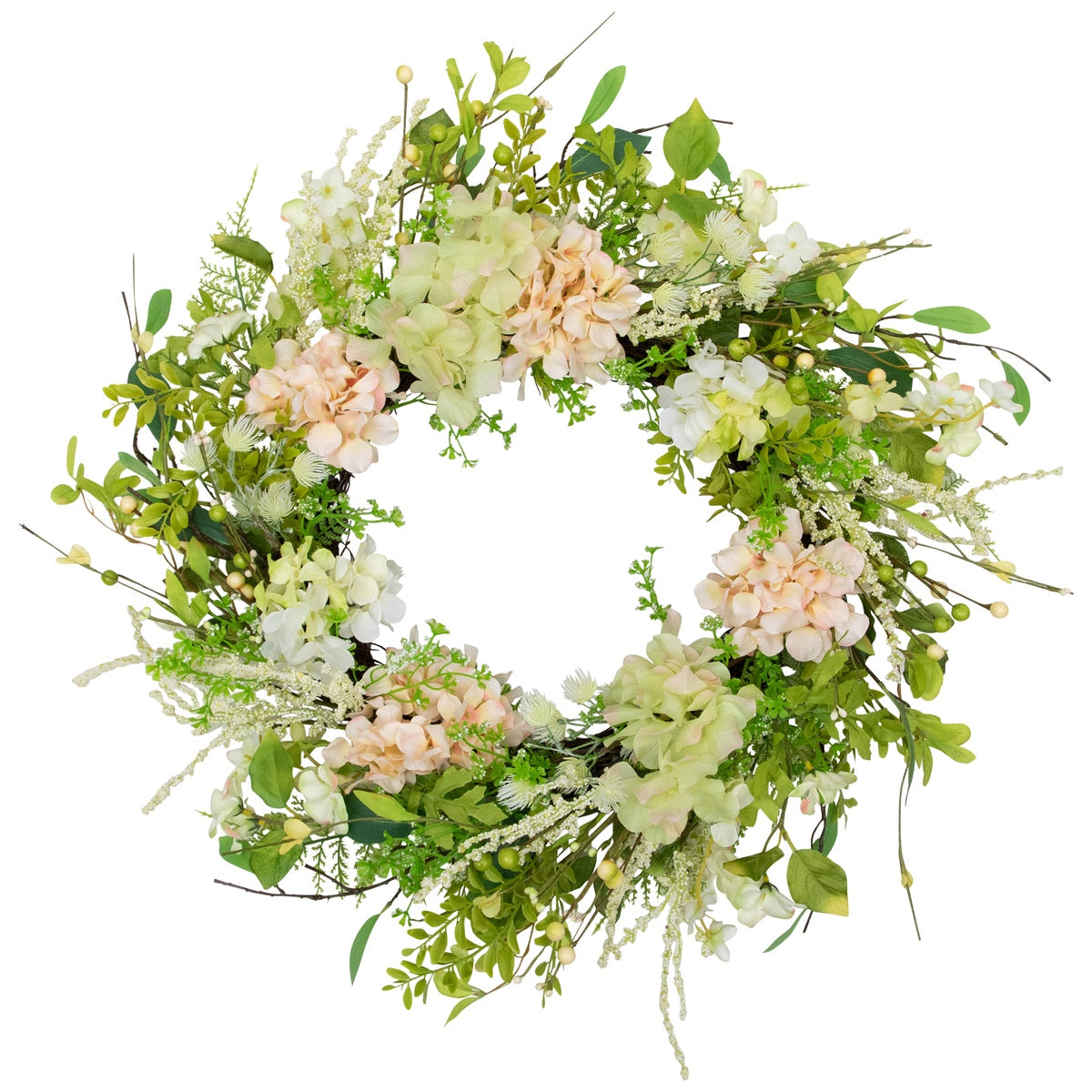  Northlight Hydrangea and Fern Spring Floral Berry Wreath-  28