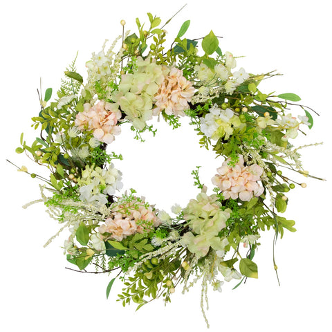 Hydrangea and Fern Spring Floral Berry Wreath-  28" - Green and Pink
