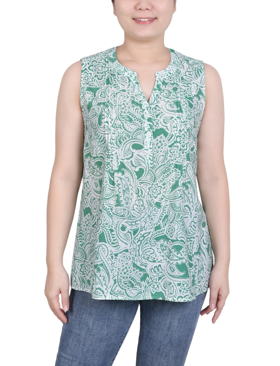  NY Collection Petite Sleeveless Pintucked Blouse - Black Palmdive - Bonton