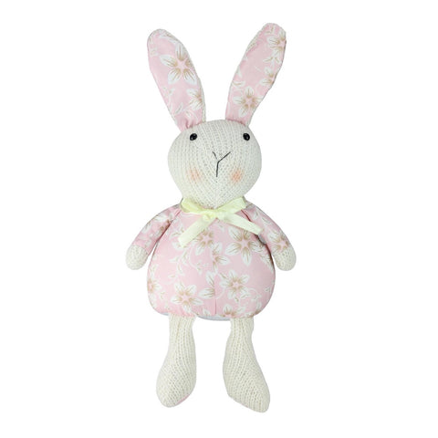 Floral Easter Bunny Rabbit Spring Figure - 17" - Pink and Cream
