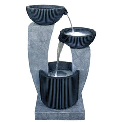 32" Lighted Blue Modern Tiered Outdoor Garden Water Fountain