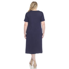 Plus Size Short Sleeve Pocket Swing Midi Dress