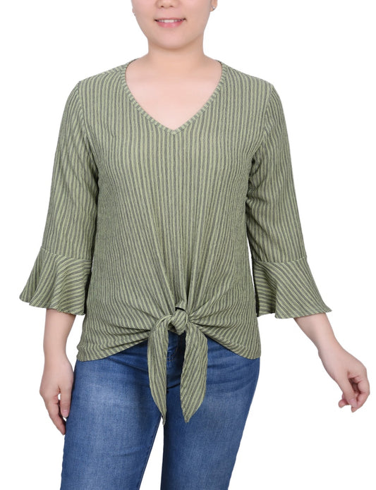 Petite 3/4 Bell Sleeve Textured Knit Top