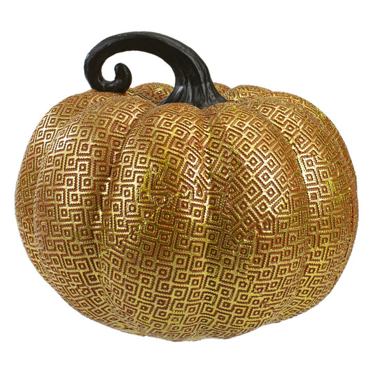 7.5" Gold and Orange Textured Greek Key Pumpkin Fall Decoration