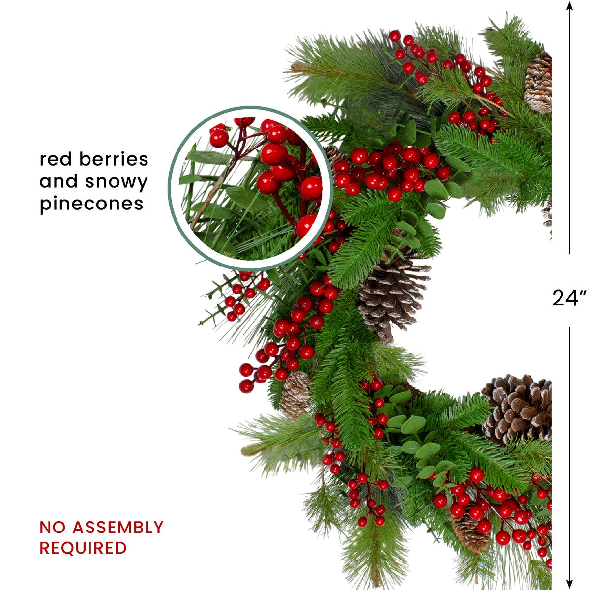  Northlight Holly Berries and Snowy Pinecones Artificial Christmas Wreath - 24