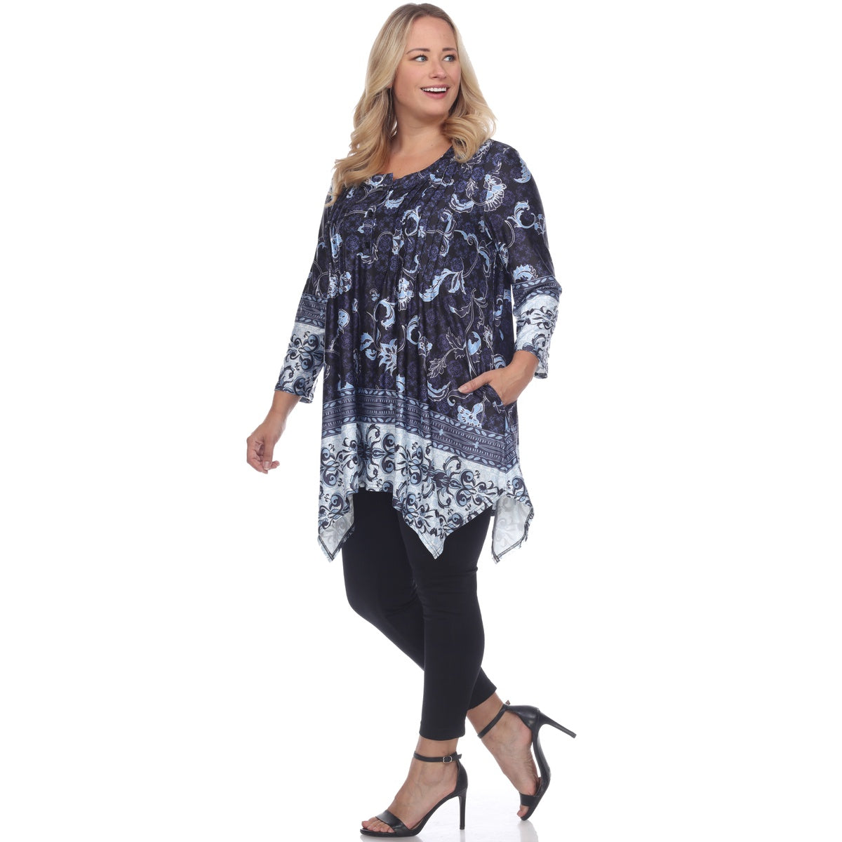  White Mark Plus Size Victorian Print Tunic Top With Pockets - 2X - Bonton