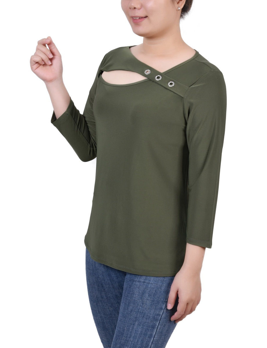  NY Collection 3/4 Sleeve Cutout Top - Navy - Bonton